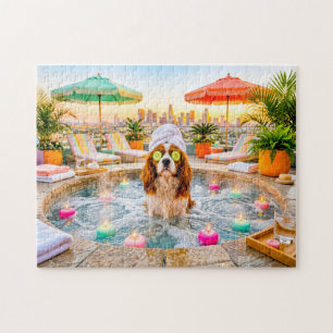 Quebra-cabeça Spaniel na piscina de bem-estar