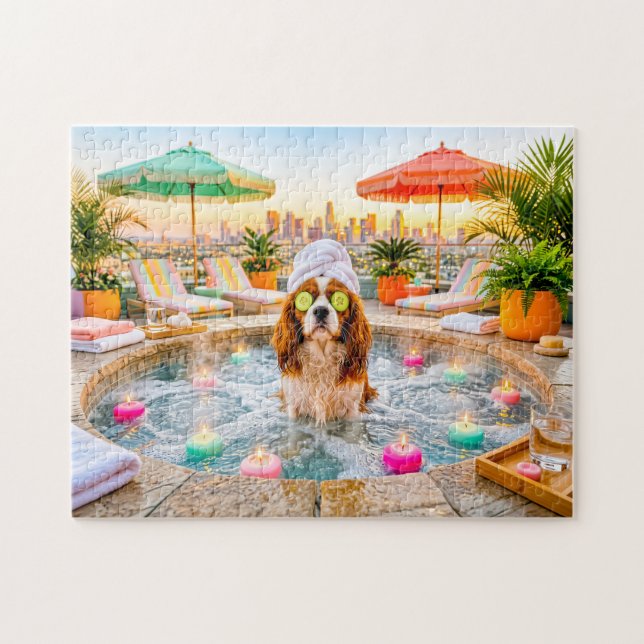 Quebra-cabeça Spaniel na piscina de bem-estar (Horizontal)
