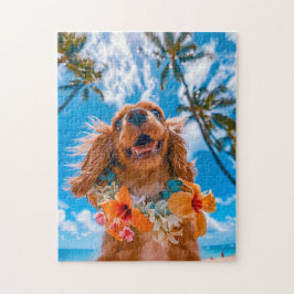 Quebra-cabeça Spaniel Selfie na Praia Tropical