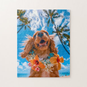 Quebra-cabeça Spaniel Selfie na Praia Tropical