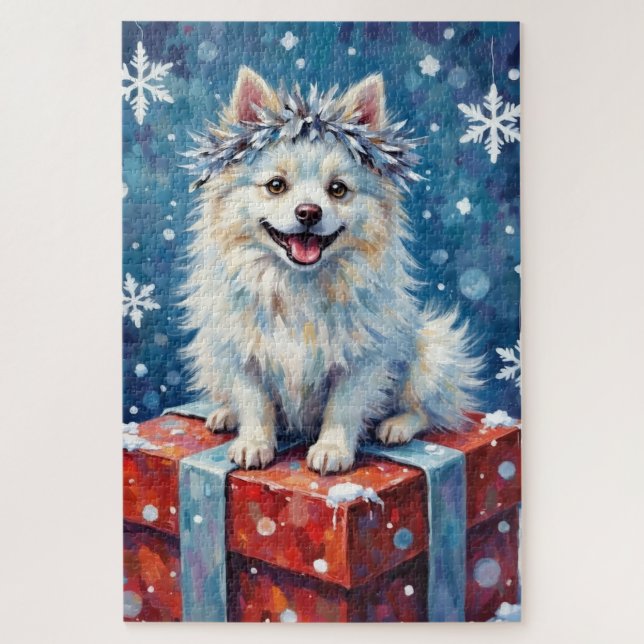 Quebra-cabeça Sparkling American Eskimo Dog Festive Gift Cushion (Vertical)