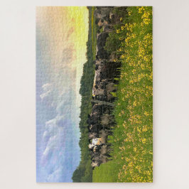 Quebra-cabeça Speckle Park Cattle Sob Chá De Chuva, Céu Sunset