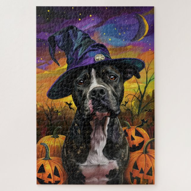 Quebra-cabeça Spooky American Staffordshire Halloween Pumpkin (Vertical)