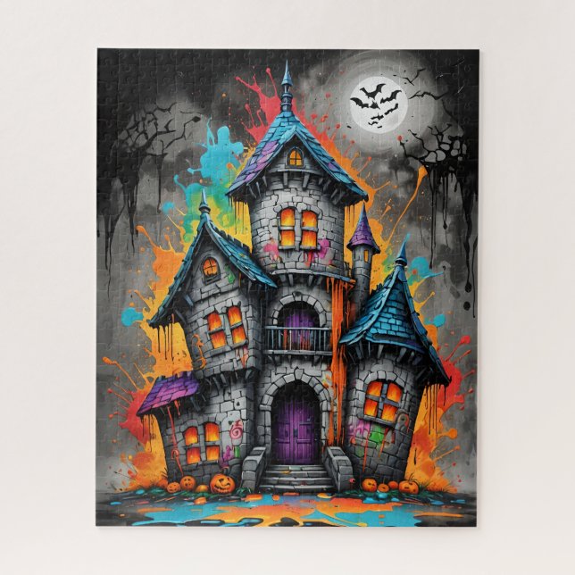 Quebra-cabeça Spooky Rainbow Splatter Castle Jigsee Quebra-cabeç (Vertical)
