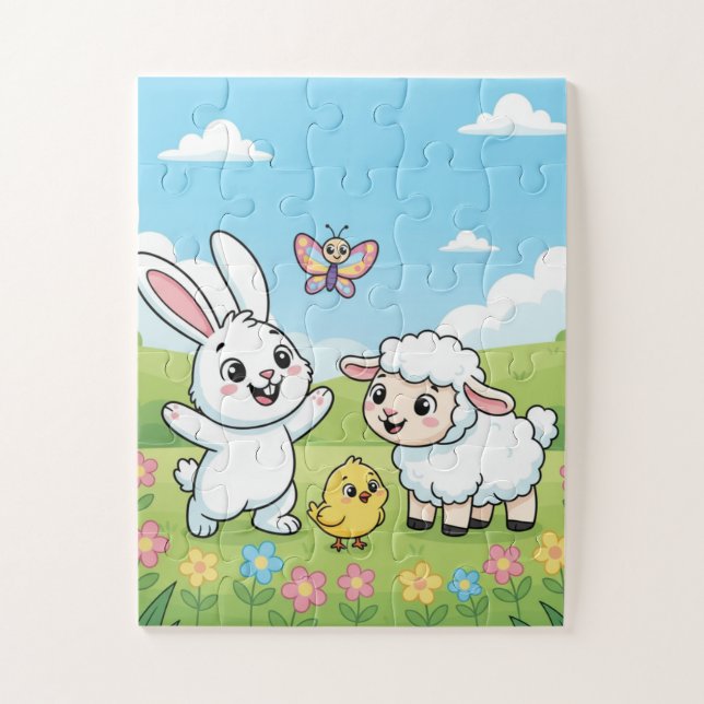 Quebra-cabeça Spring Bunny Kids Puzzle | Bunny Lamb Chick Educat (Vertical)