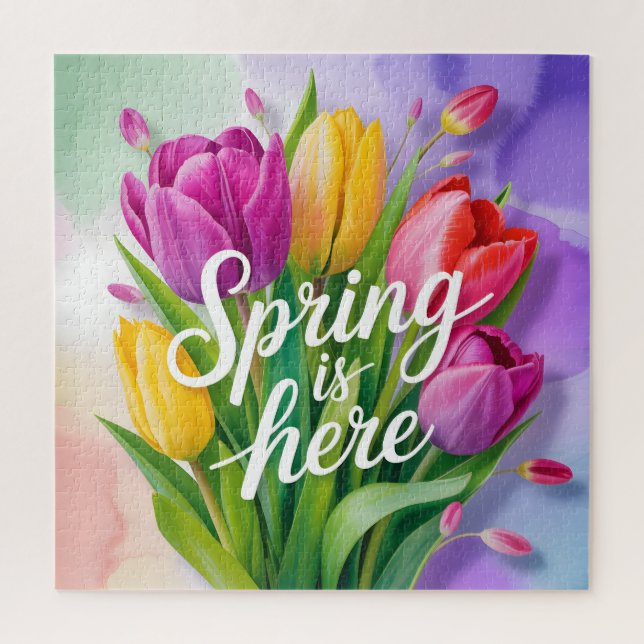Quebra-cabeça "Spring is Here" Tulip Bouquet Illustration (Vertical)