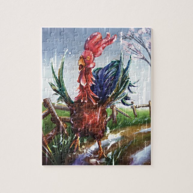 Quebra-cabeça Spring Rain Rooster Illustration Jigsaw Puzzle (Vertical)