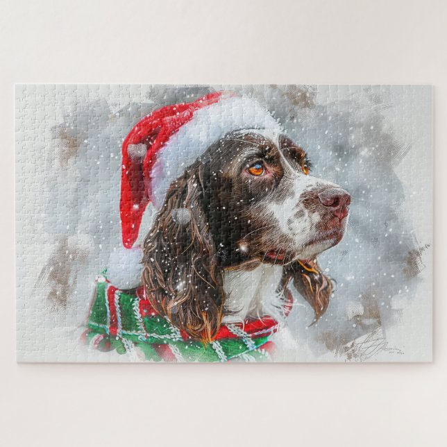 Quebra-cabeça Springer Spaniel Cão Festivo de Natal (Horizontal)