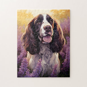 Quebra-cabeça Springer Spaniel em campo de Lavanda