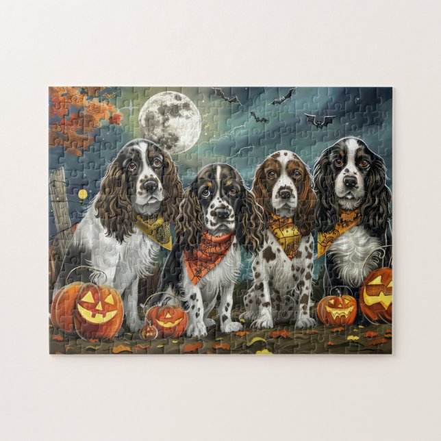 Quebra-cabeça Springer Spaniel Halloween Assustador (Horizontal)