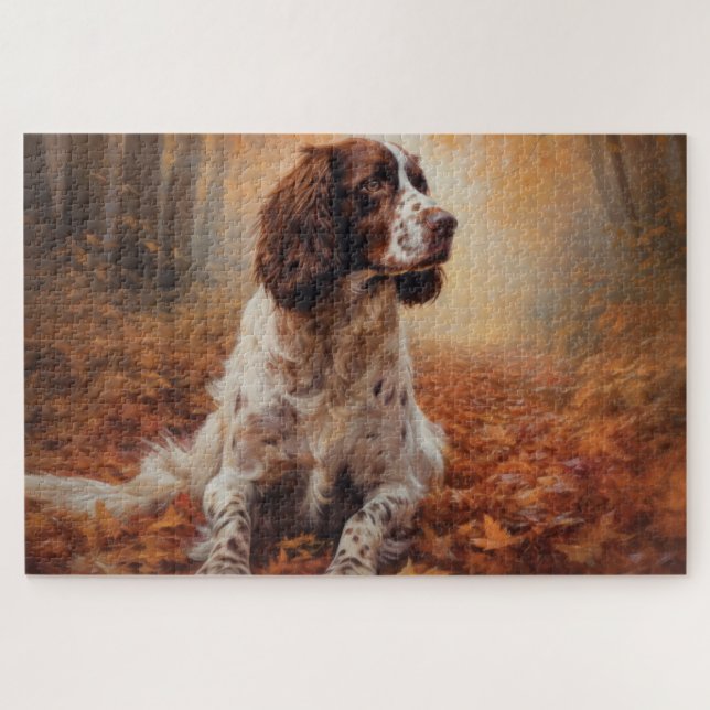 Quebra-cabeça Springer Spaniel no Outono Folhas Caídas Inspiram  (Horizontal)