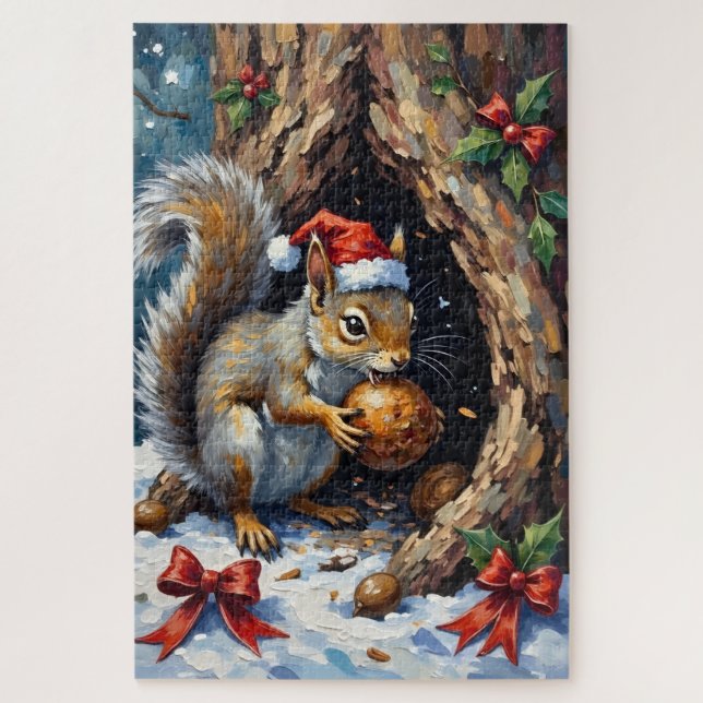 Quebra-cabeça Squirrel Frantically Stashing Christmas Chestnuts  (Vertical)
