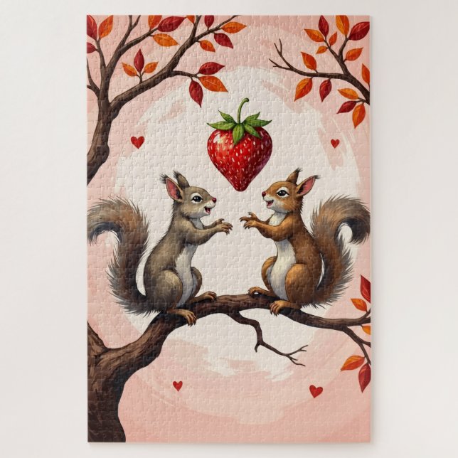 Quebra-cabeça Squirrels Tossing Giant Valentine's Strawberry (Vertical)