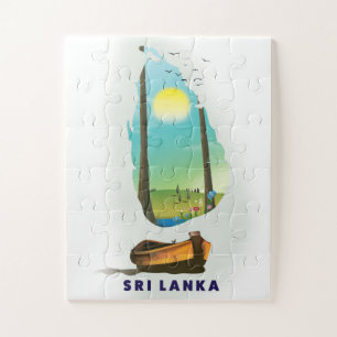 Quebra-cabeça Sri Lanka: poster de turismo de mapa ilustrado.