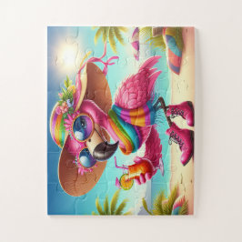 Quebra-cabeça Srta. Flamingo na praia