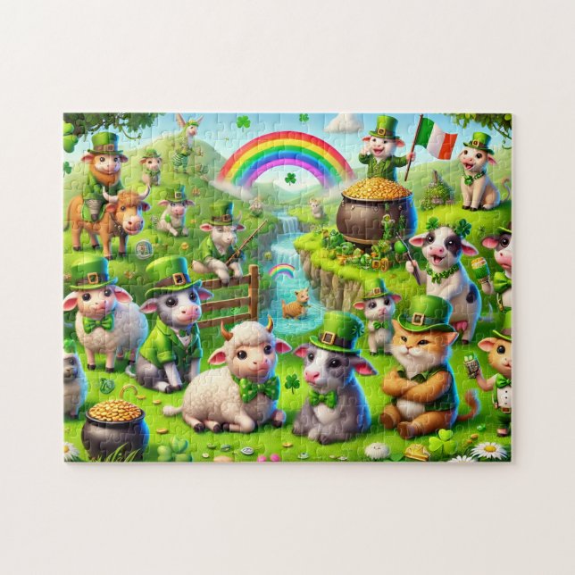 Quebra-cabeça St Patrick's Day, Sheep Cows Cats, Leprechaun (Horizontal)
