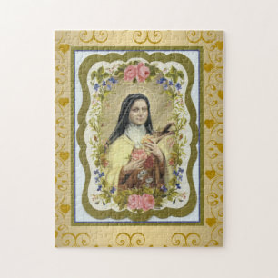 Quebra-cabeça St. Therese pouca beira dos rosas do crucifixo da