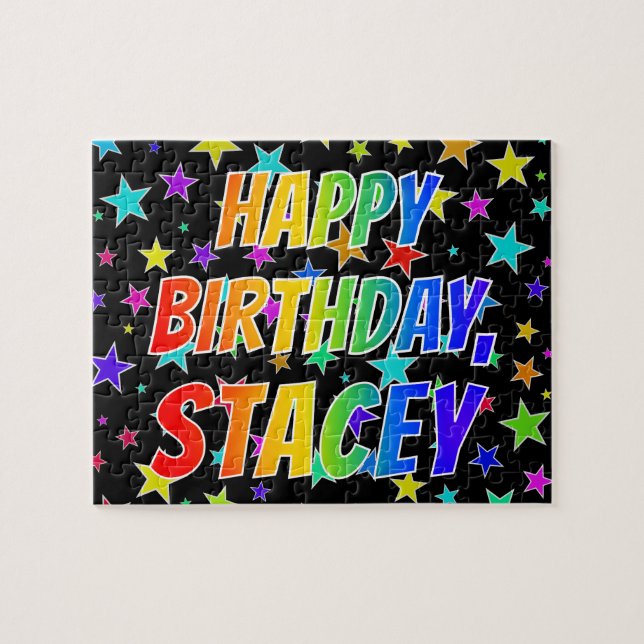 Quebra-cabeça "STACEY" Primeiro Nome, Divertido "FELIZ ANIVERSÁR (Horizontal)