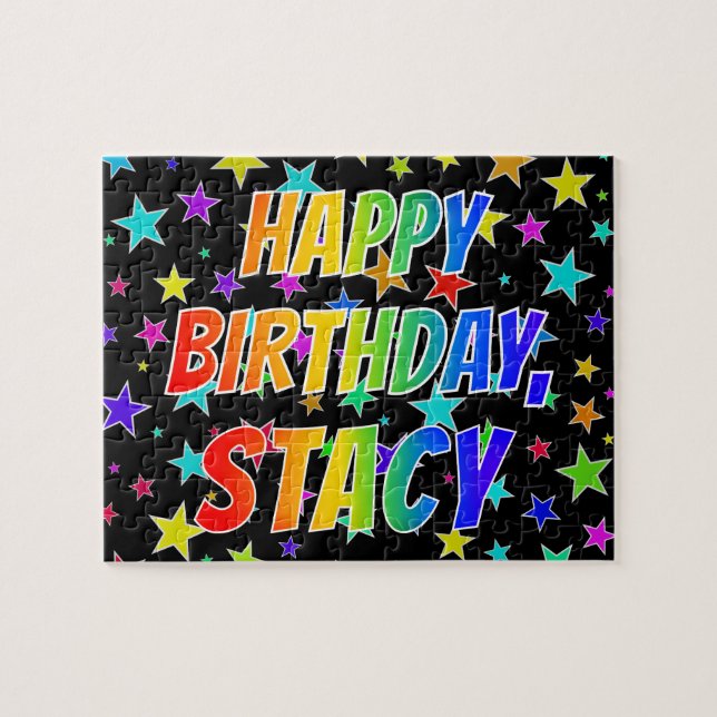 Quebra-cabeça "STACY" Primeiro Nome, Diversão "FELIZ ANIVERSÁRIO (Horizontal)
