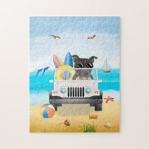 Quebra-cabeça staffordshire bull terrier Dog Driving in Beach