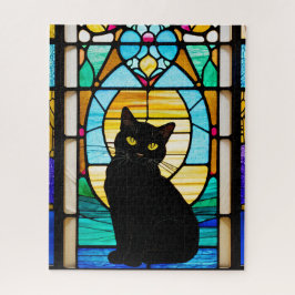 Quebra-cabeça Stained Glass Black Cat Jigsaw Puzzle 