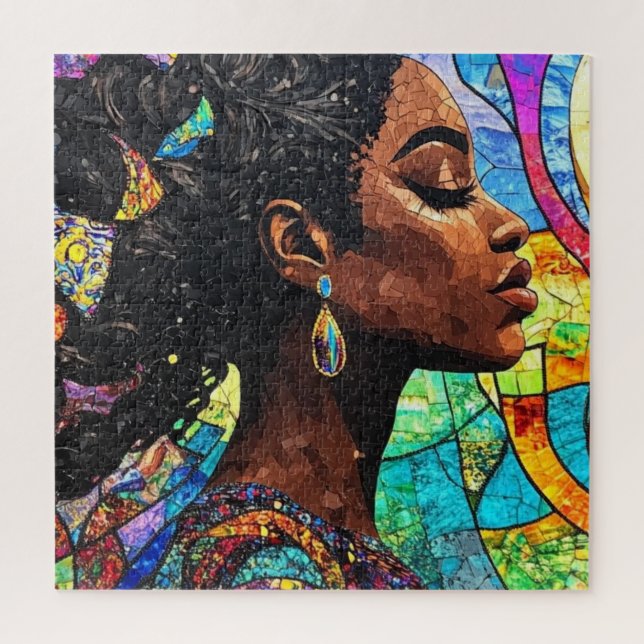 Quebra-cabeça Stained Glass Black Woman Art Mosaic Jigsaw Puzzle (Vertical)