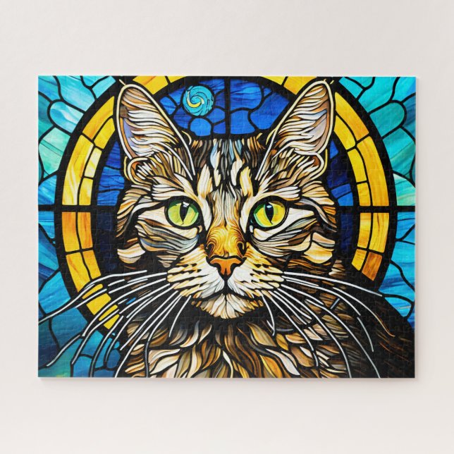 Quebra-cabeça Stained Glass Cute Cat Jigsaw Puzzle (Horizontal)