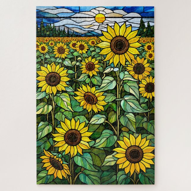 Quebra-cabeça Stained Glass Sunflower Jigsaw Puzzle (Vertical)