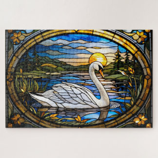 Quebra-cabeça Stained Glass Swan Jigsaw Puzzle