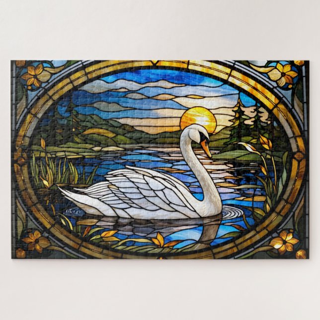 Quebra-cabeça Stained Glass Swan Jigsaw Puzzle (Horizontal)