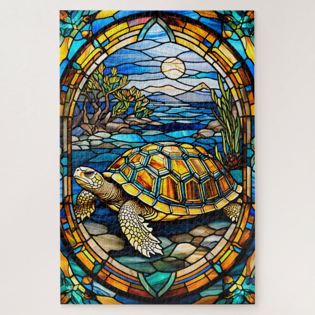 Quebra-cabeça Stained Glass Turtle Jigsaw Puzzle (Vertical)