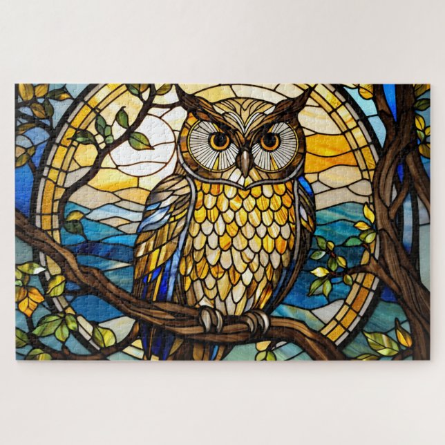 Quebra-cabeça Stained Grass Owl Jigsaw Puzzle (Horizontal)