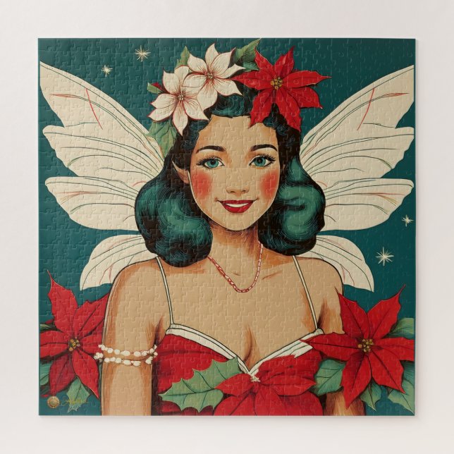 Quebra-cabeça Starlet de Pin-Up de Natal Tropical de Retro (Vertical)