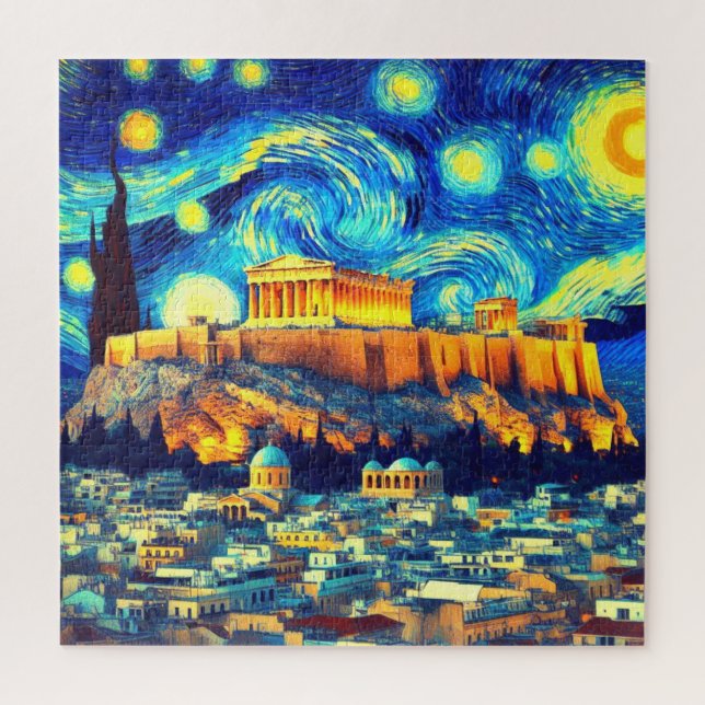 Quebra-cabeça Starry Night Acropolis Athens Grécia (Vertical)