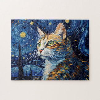 Quebra-cabeça Starry Night Cat