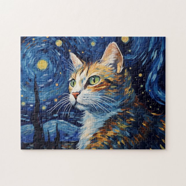 Quebra-cabeça Starry Night Cat (Horizontal)