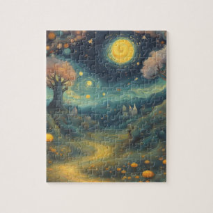 Quebra-cabeça Starry Night Van Gogh Style Forest Fantasy