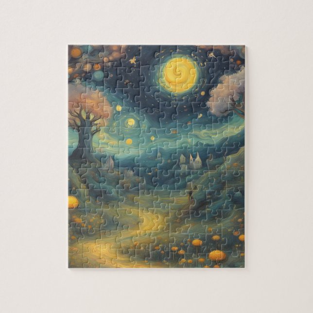 Quebra-cabeça Starry Night Van Gogh Style Forest Fantasy (Vertical)