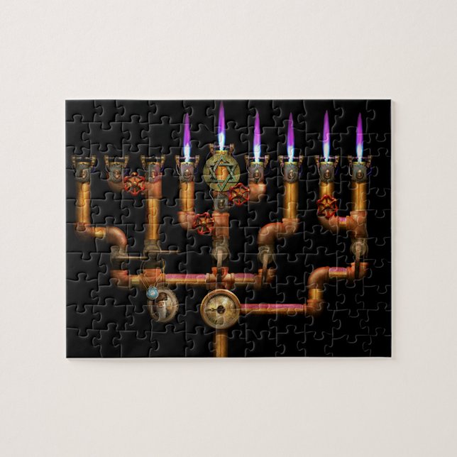 Quebra-cabeça Steampunk - encanamento - iluminando o Menorah (Horizontal)