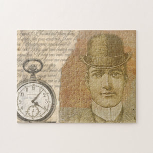 Quebra-cabeça Steampunk Gentleman Pocket Watch Bowler Hat