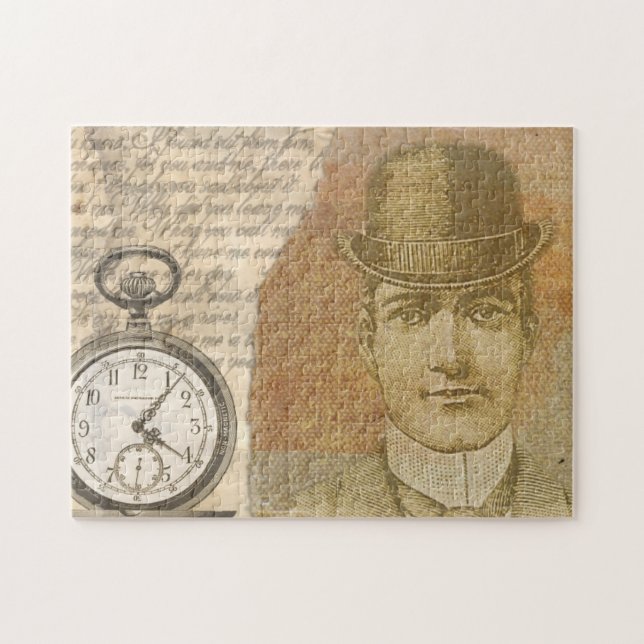 Quebra-cabeça Steampunk Gentleman Pocket Watch Bowler Hat (Horizontal)