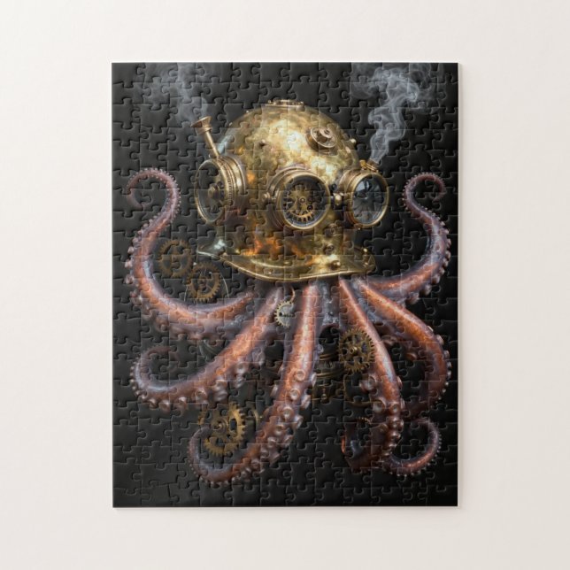 Quebra-cabeça Steampunk Kraken Octopus Diving Helmet Jigsaw Puzz (Vertical)