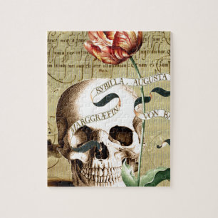 Quebra-cabeça Steampunk Skull Floral Escrevendo Halloween