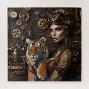 Quebra-cabeça Steampunk - Time Machine Young Girl and Tiger 80-4