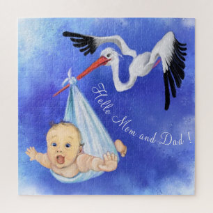 Quebra-cabeça Stork Carrying Baby - Cartoon Drawing - Customize 