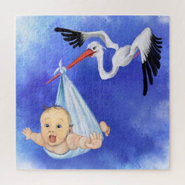 Quebra-cabeça Stork Carrying Baby - Sweet Drawing Fun (Vertical)