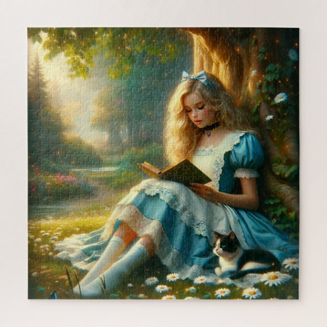 Quebra-cabeça Storybook Girl Reading in an Enchanted Forest (Vertical)