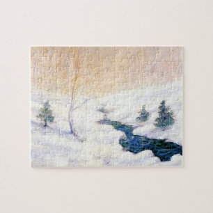 Quebra-cabeça Stream em uma paisagem de inverno de neve (Arte de