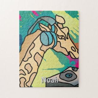 Quebra-cabeça Street Retro Giraffe com Fones de ouvido