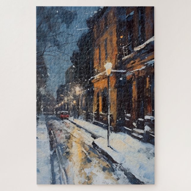 Quebra-cabeça Street Scene Snowy Winter Evening (Vertical)